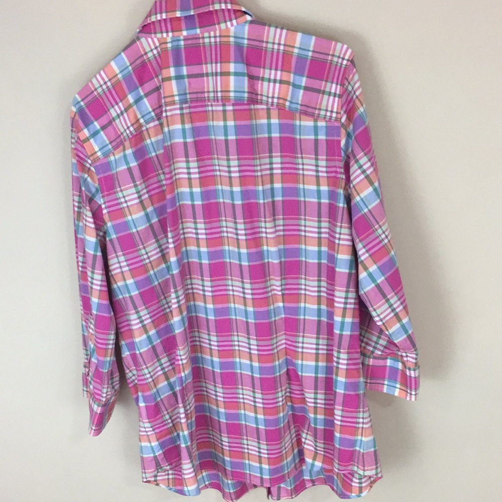 Chaps No-Iron Pink/Blue/White Plaid Button-Down Shirt - Picture 3 of 9